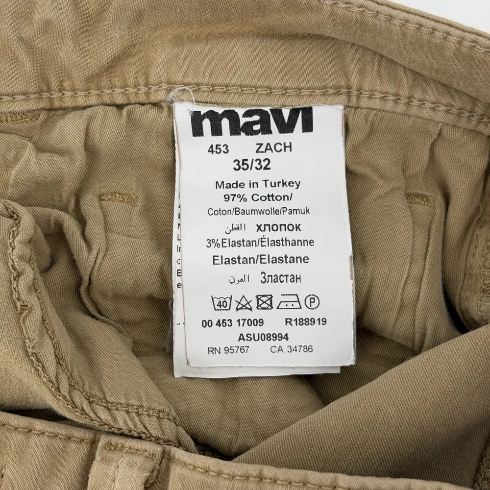 Mavi Zach Straight Leg Pants Mens 35x32 Tan Khaki Cotton Stretch Twill Chino
